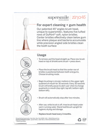 Supersmile Zina45 Replacement Brush Heads, Silver, 2-Pack