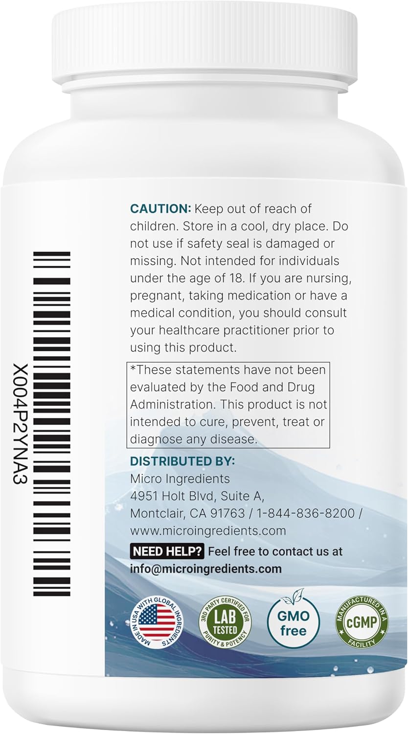 Micro Ingredients Pure Magnesium Complex, 300 Capsules | Triple Magnesium Glycinate, Malate, Taurate with Vitamin C | 100% Chelated | Supports Muscles, Nerves, & Energy | Only Active Ingredients