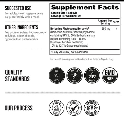 SoActive Berberine 550mg: 9.6X Higher Absorption, Clinically Studied, Optimized Phytosome | Supports Metabolism & AMPK Activation | Non-GMO, Soy-Free | Clinically Validated Dose | 60 Servings
