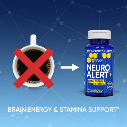 NeuroAlert Paraxanthine 200mg Caffeine Free Energy Supplement, 60 Capsules | With L-Tyrosine, L-Theanine and NADH. Smooth focus and mental drive without jitters or crash. Ideal for work and workouts.