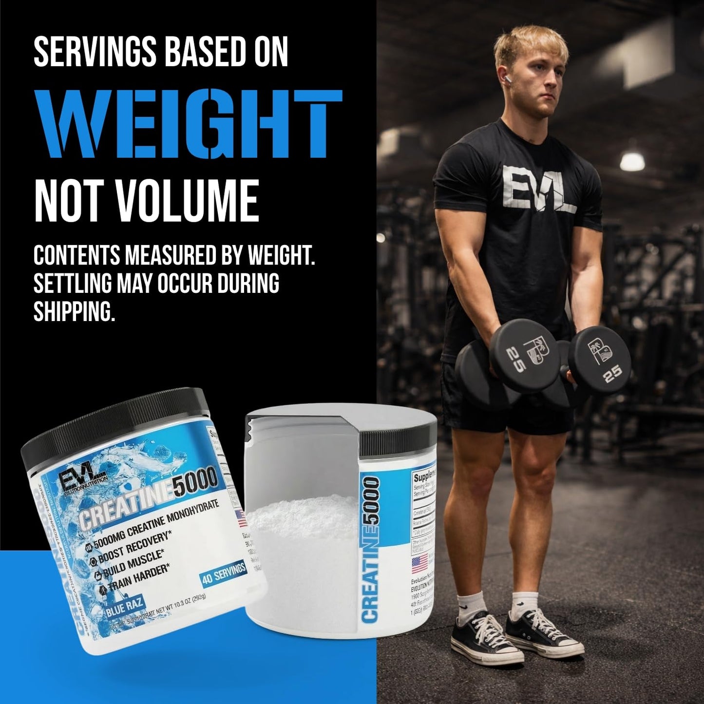 Evlution Nutrition Creatine 5000 - Supports Faster Recovery Lean Muscle Growth & Performance - Pre & Post Workout Powder - 5000mg Pure Creatine Monohydrate Per Serving - 60 Servings - Unflavored