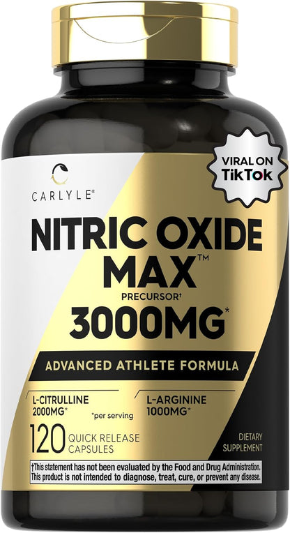 Carlyle Nitric Oxide Supplement 3000mg | 120 Capsules | with L-Arginine & L-Citrulline | For Men & Women | Pre & Post Workout | Non-GMO, Gluten Free