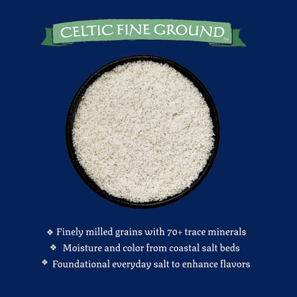 Celtic Sea Salt Fine Ground – Unrefined Mineral Salt, Sustainably Harvested, GMP Certified, Lab Tested – Baking, Cooking, Hydration, Everyday Use – 1 lb Resealable Bag