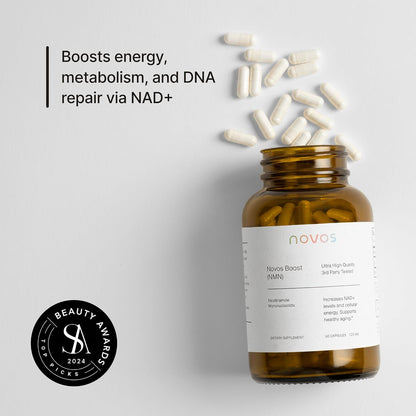 Novos Boost NMN 250mg | Third-Party Tested | Ultra High-Purity for NAD+ Support, Energy & Longevity | Stabilized NMN Supplement for Men & Women | 60 Vegan Capsules (30 Servings)