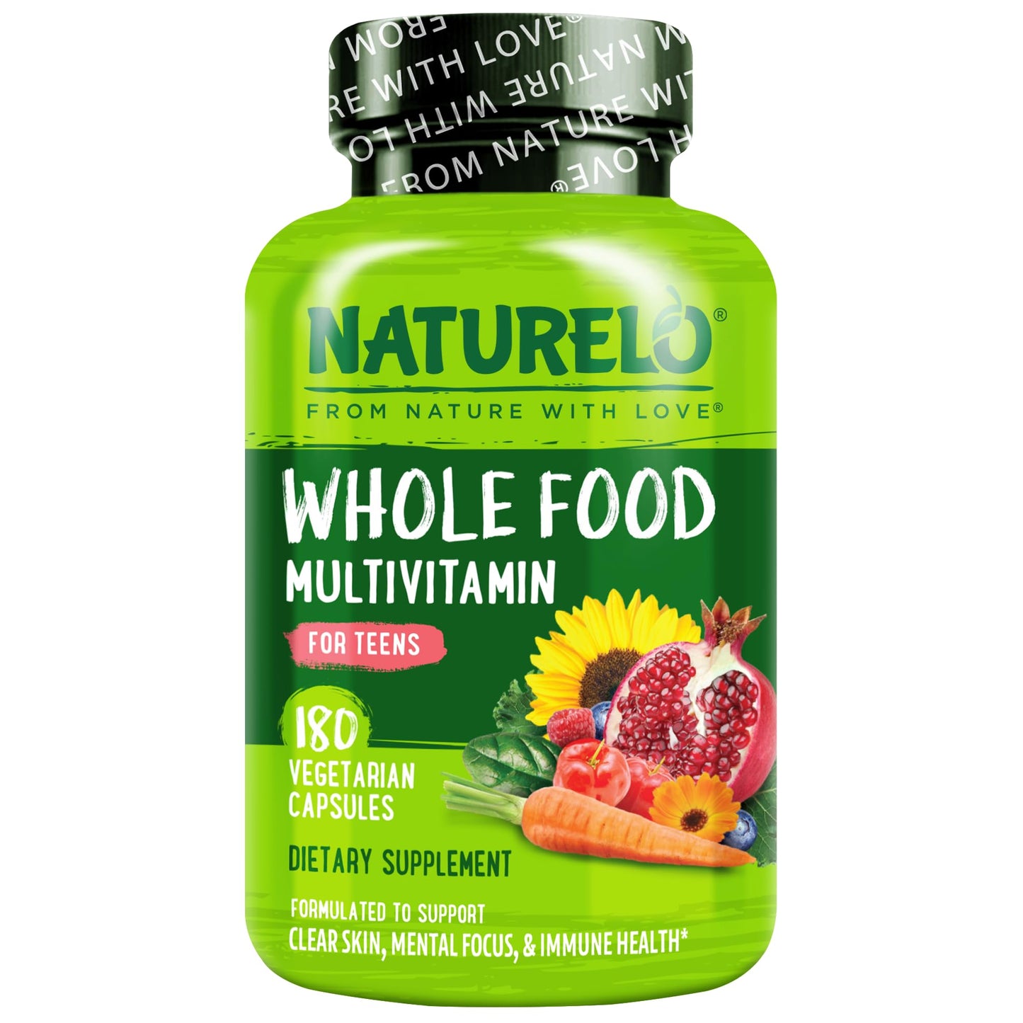 NATURELO Multivitamins for Teenage Girls/Boys, 60 Capsules, Whole Food Multivitamin with Minerals, Non-GMO, Vegetarian