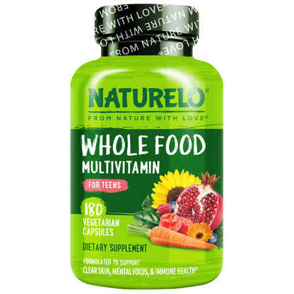 NATURELO Multivitamins for Teenage Girls/Boys, 60 Capsules, Whole Food Multivitamin with Minerals, Non-GMO, Vegetarian