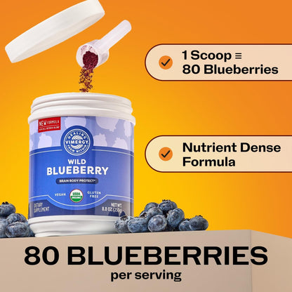 Vimergy Wild Blueberry Powder –Protects Brain Health* - Supports Cardiovascular Function* – USDA Organic, Vegan & Gluten-Free – 250g