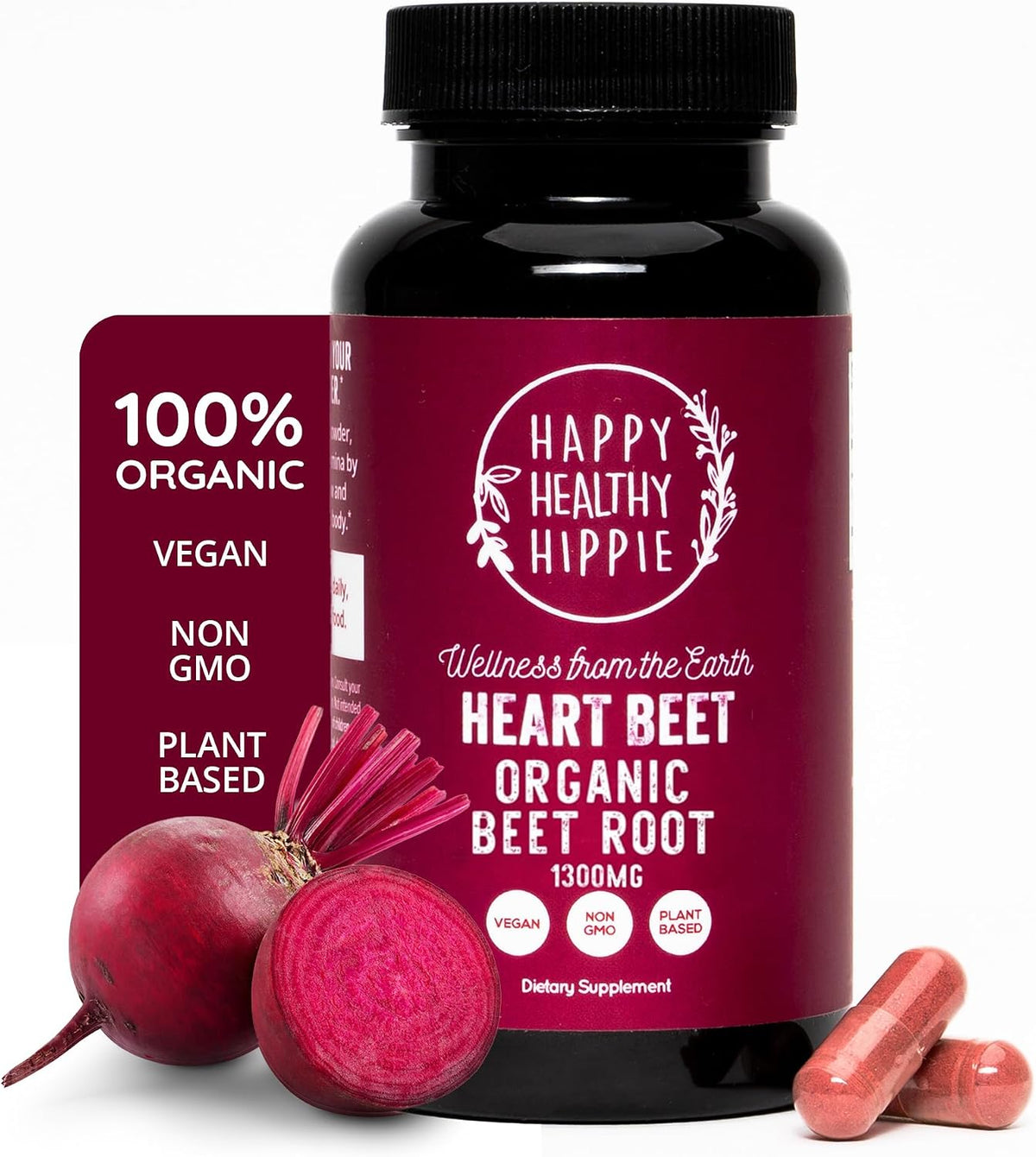 Organic Beet Root Capsules 1,300 mg, Nitric Oxide Supplement, 60 Ct