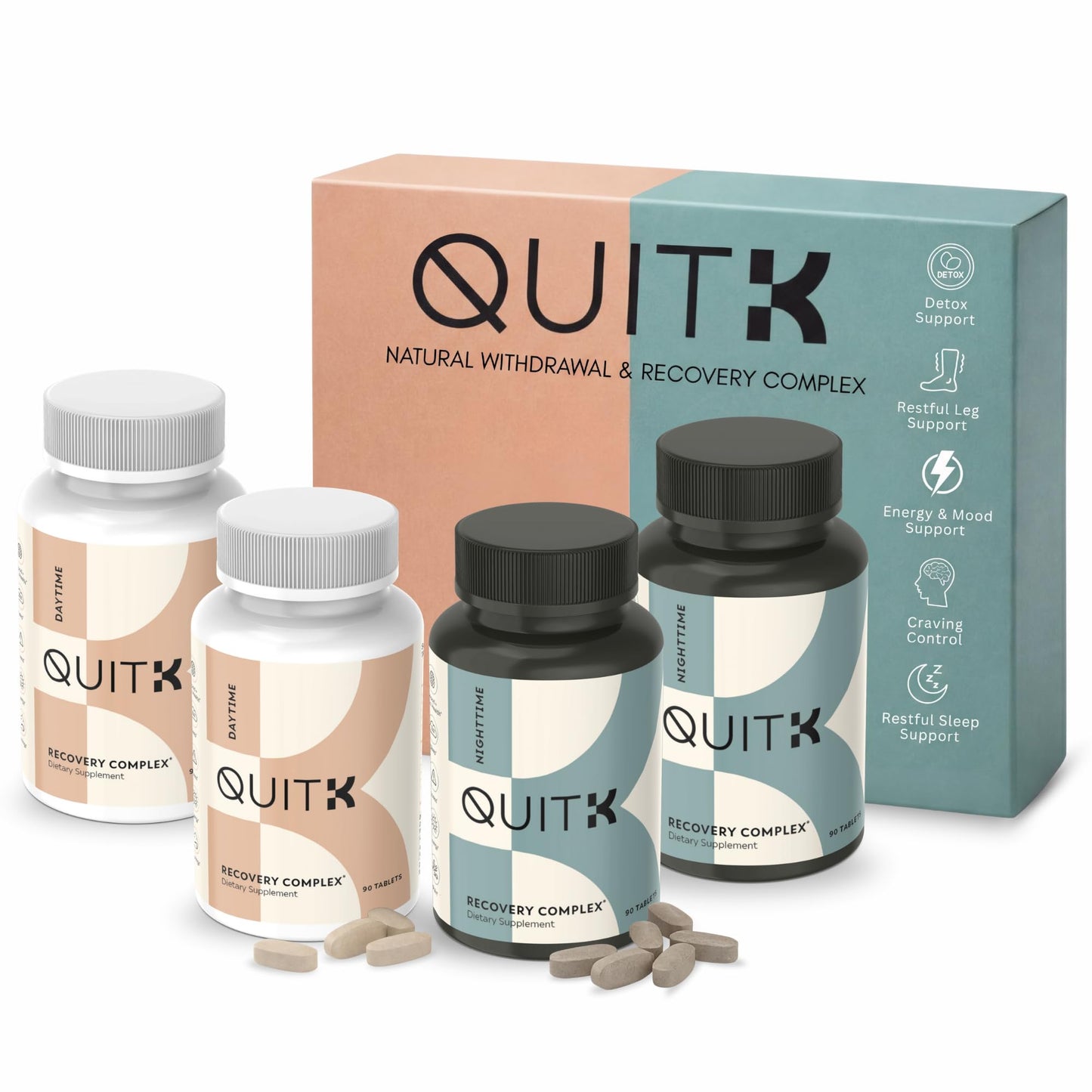 Withdrawal and Detox Support – QuitK Recovery Complex – Sleep, Energy, Stress, Mood, & Craving Support – Daily Supplement - Magnesium Glycinate, Ashwagandha, GABA, L-Theanine, Agmatine & More