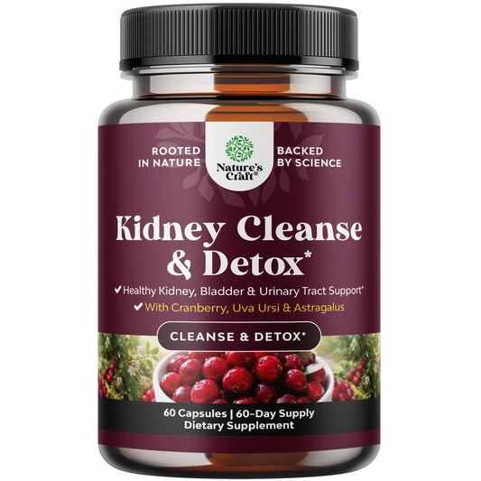 Advanced Kidney Support Supplement - Kidney Cleanse Detox & Repair Cranberry Extract Capsules with Uva Ursi, Stinging Nettle & Astragalus for Kidney Health - Urinary Tract Health - 60 Count