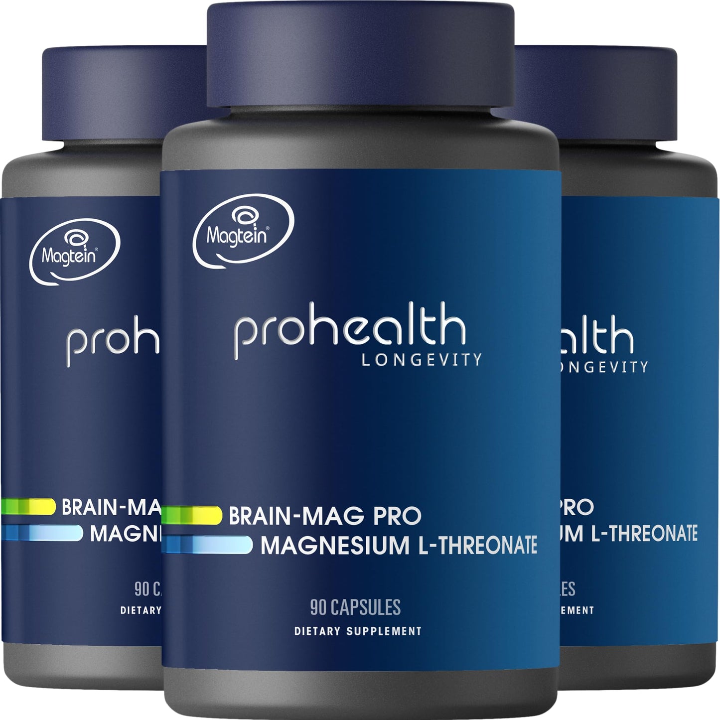 Magnesium L-Threonate Supplement (Magtein), 90 Capsules | Clinically Supported for Brain Health | Optimize Learning, Memory & Focus | 3rd Party Tested (3 Pack)