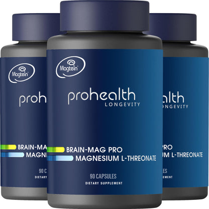 Magnesium L-Threonate Supplement (Magtein), 90 Capsules | Clinically Supported for Brain Health | Optimize Learning, Memory & Focus | 3rd Party Tested (3 Pack)
