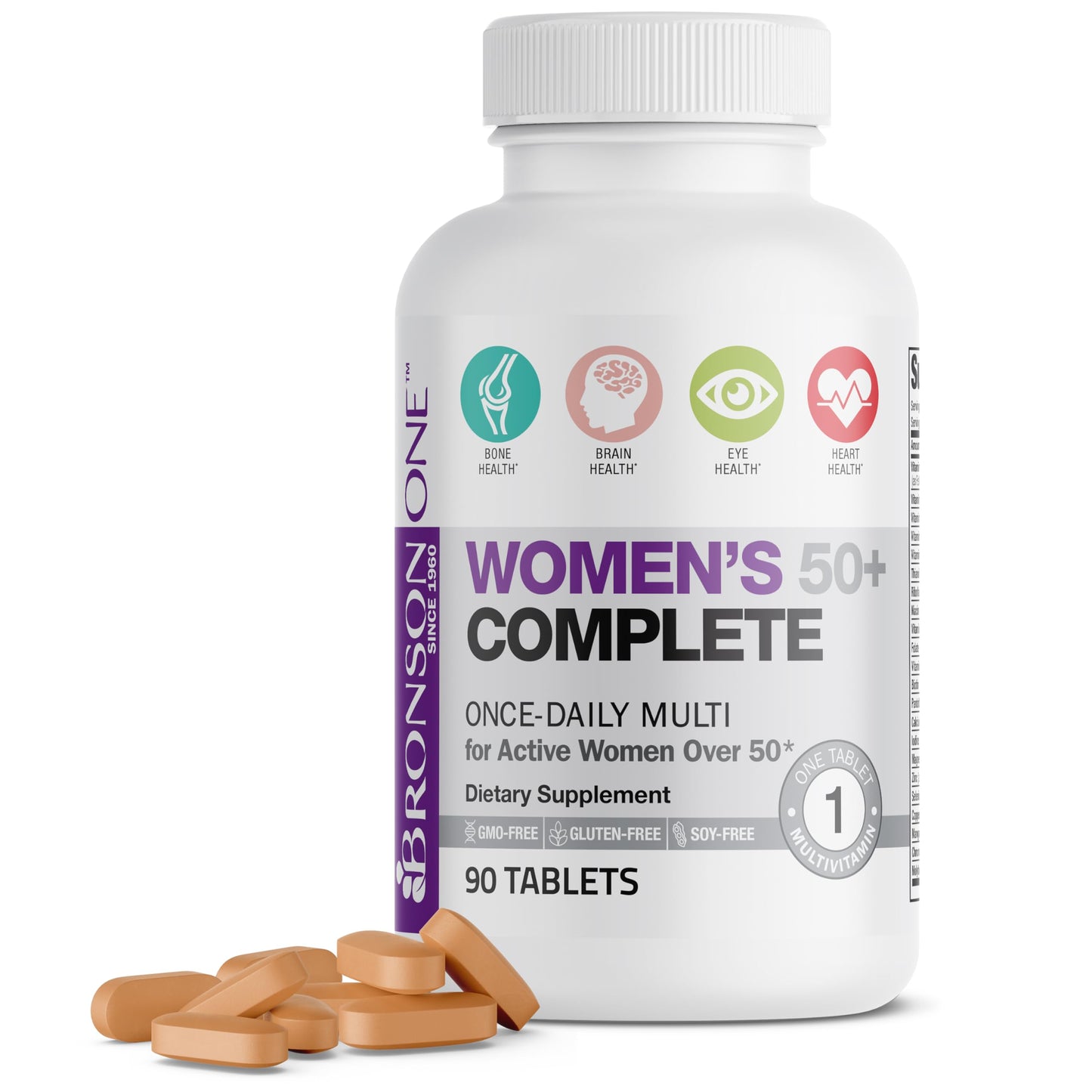 Bronson ONE Daily Women 50+ Complete Multivitamin Multimineral, 180 Tablets | Once-Daily, Targeted Nutrition For Active Women Over 50, Non-GMO, Gluten-Free, Soy-Free