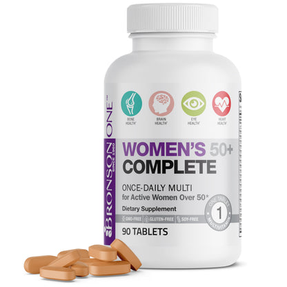 Bronson ONE Daily Women 50+ Complete Multivitamin Multimineral, 180 Tablets | Once-Daily, Targeted Nutrition For Active Women Over 50, Non-GMO, Gluten-Free, Soy-Free