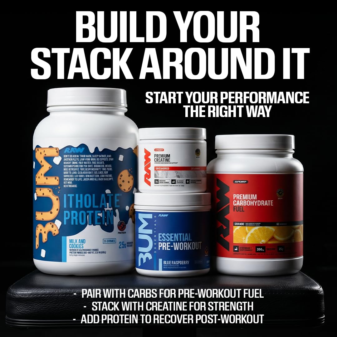 RAW Nutrition - Essential Pre - Chris Bumstead Pre Workout Formula, Sports Nutrition Pre-Workout Powders | Men & Womens Drink, Energy Powder for Working Out (Blue Raspberry)