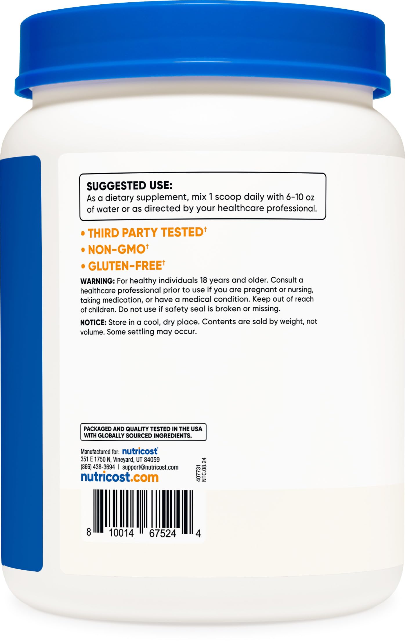 Nutricost L-Glutamine Powder (500 Grams) Unflavored - Gluten Free & Non-GMO, 100 Servings