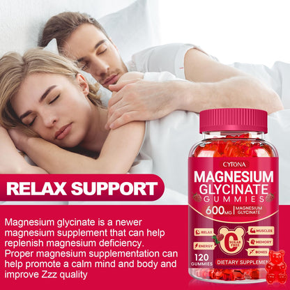 Magnesium Glycinate Gummies 600mg, Sugar Free Magnesium Gummies for Adults
