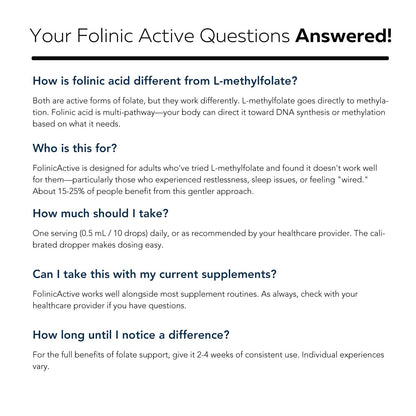 FolinicActive™ Organic Folinic Acid Liquid Drops for Brain, Heart, Nerve & Mood Support - 1700 mcg with B12, B6 & Riboflavin B2 - Tri-Cofactor Absorption System -Berry Flavor Drops, 1fl oz-60 Servings