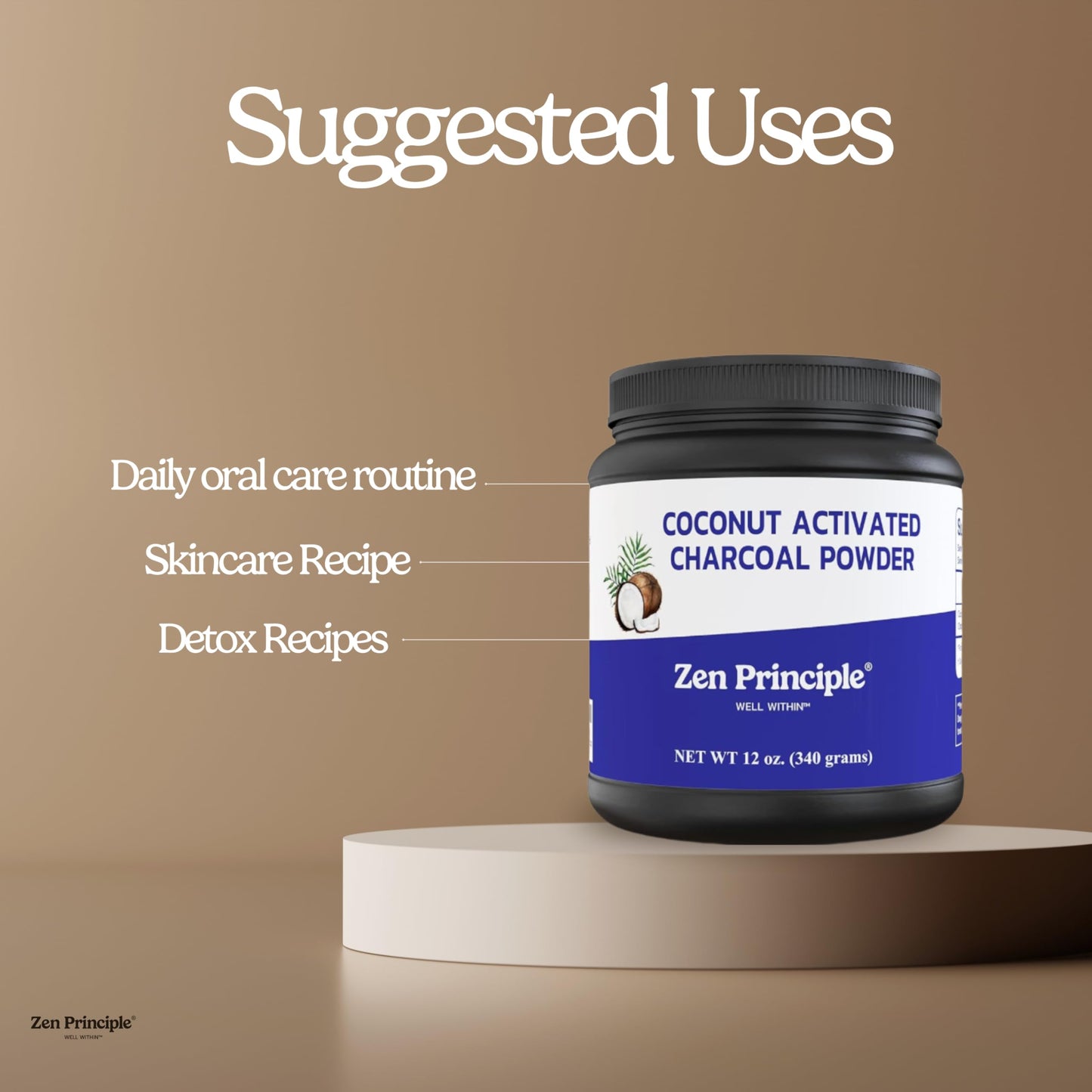 Zen Principle Coconut Activated Charcoal Powder. Whitens Teeth, Rejuvenates Skin and Hair, Supports Better Digestion. USA-Owned Producers, 2.5 lb