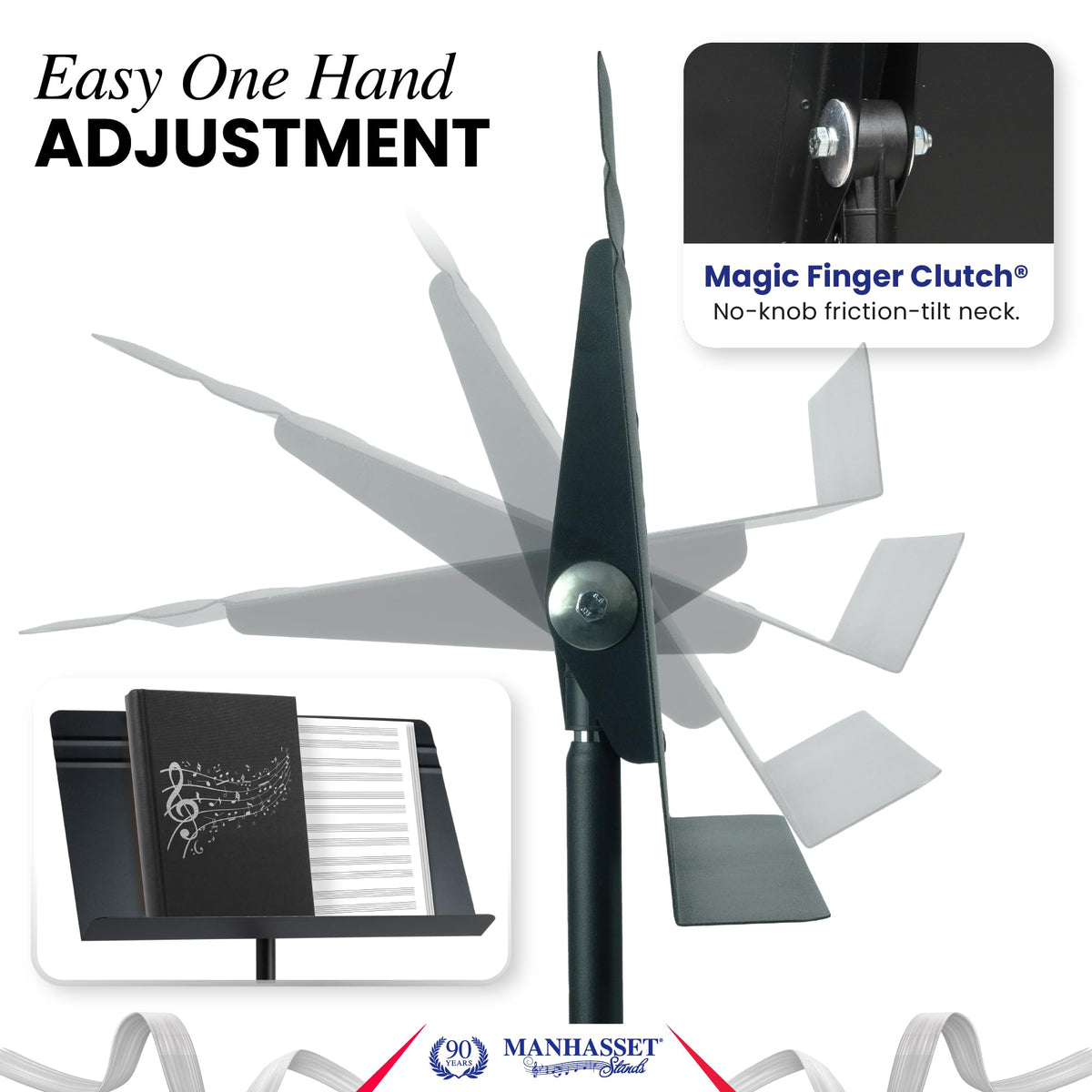 Manhasset Music Stand for Sheet Music - 48 Symphony Model - Long Lasting, Durable Manhasset Stand - Adjustable Height - 26" to 48" - Made in the USA