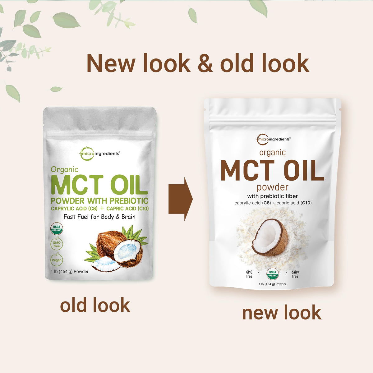 Organic MCT Oil Powder with Prebiotic Fiber,1 Pound(16 Ounce), Fast Fuel for Body and Brain