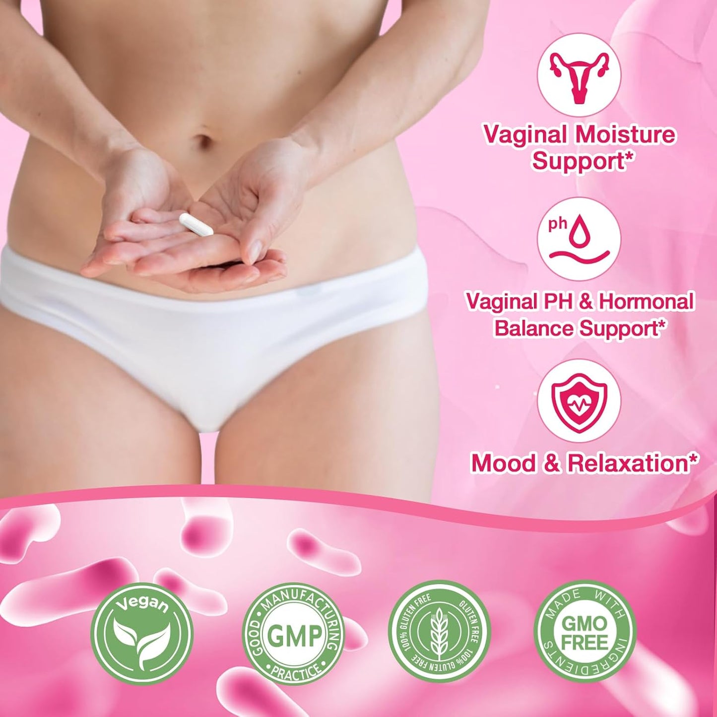 Vaginal Probiotics for Women Vaginal Moisturizer, pH, Odor, Flora, Hormones, Comfort, Mood & Relaxation, 30-in-1 Vaginal Moisture Plus with Slippery Elm Bark, Hyaluronic Acid, Fenugreek - 120 Caps