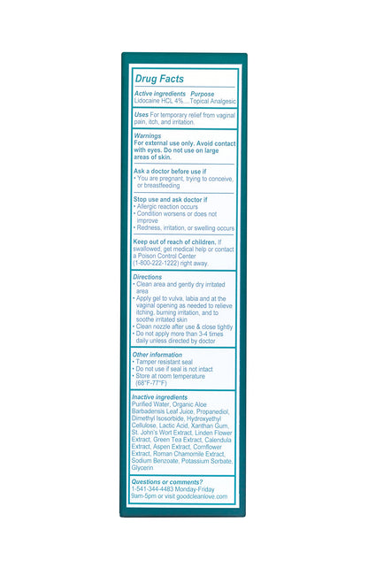 Good Clean Love Relief Gel Pain & Itch with Lidocaine 4%, Fast-Acting Relief from Pain, Itch, and Irritation