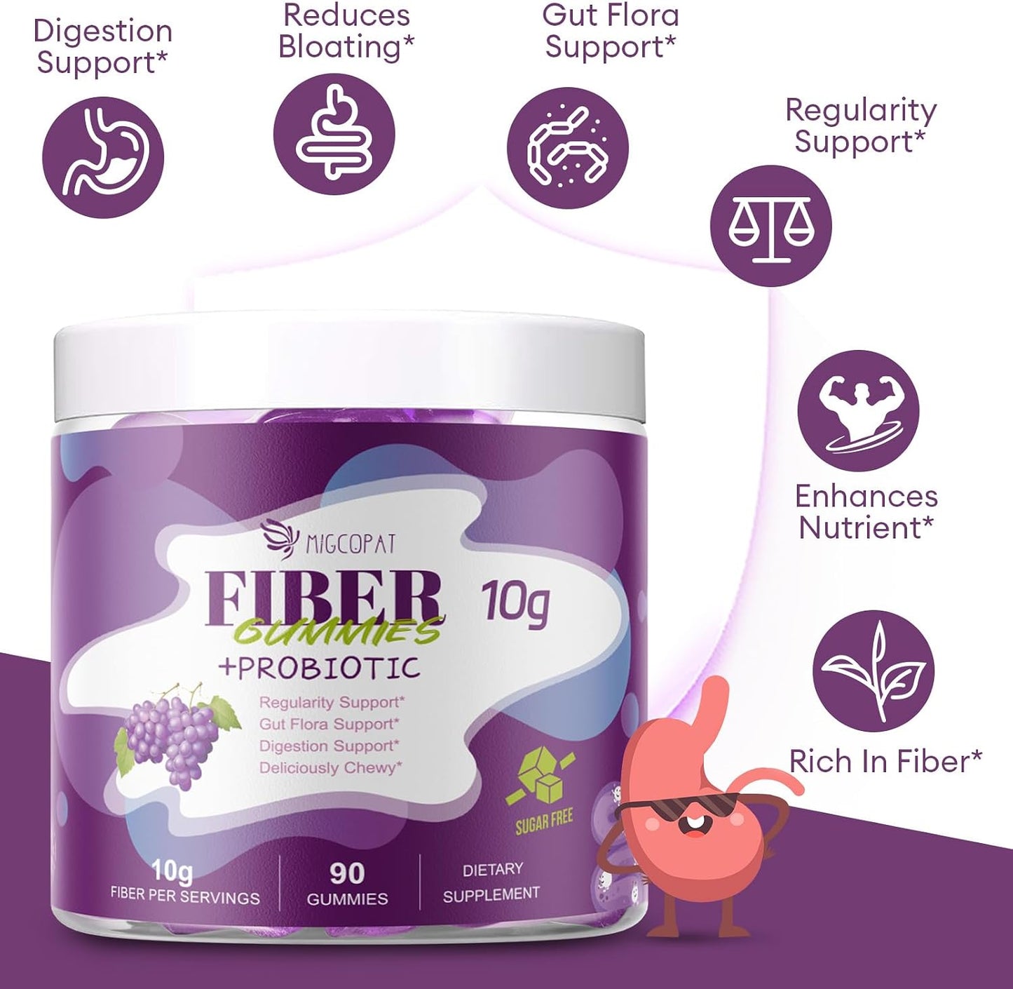 Migcopat Grape Fiber Gummies & Peach Fiber Gummies