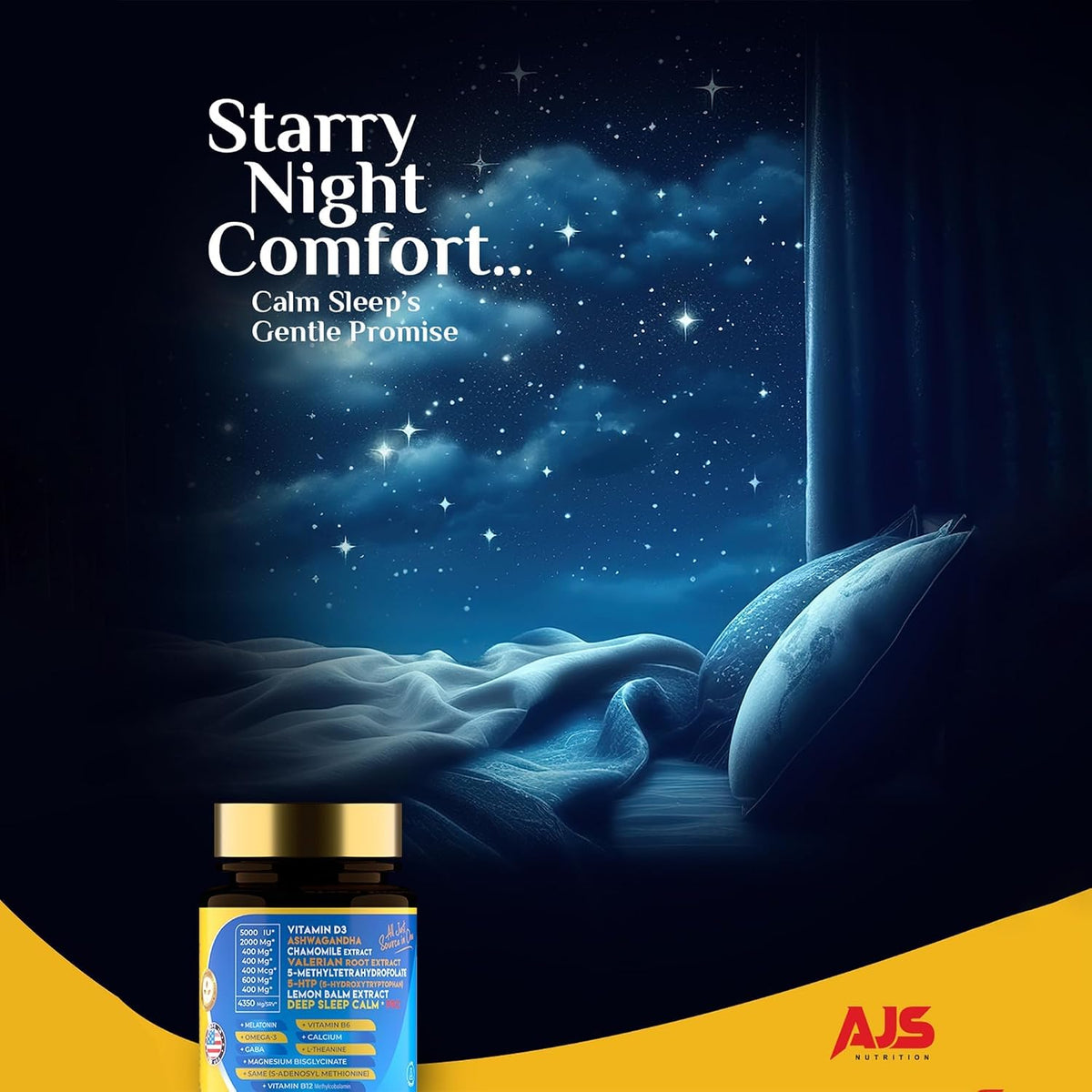 AJS Calm Mood Support, Sleep Aid, Stress Relief Capsules