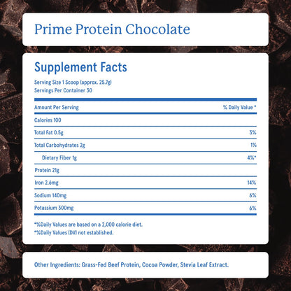 Equip Prime Chocolate Protein Powder - Gut-Friendly, No Sugar Protein Shake Powder with Grass-Fed Beef & Natural Collagen - Rich & Creamy Mix - 21g Per Serving - Whey & Dairy-Free (30 Scoops)