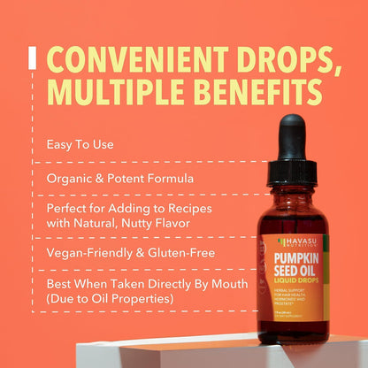Organic Pumpkin Seed Oil Cold-Pressed, USDA Certified, Unflavored, 1 Fl Oz | Vegan, Non-GMO Pumpkin Seed Liquid Drops for Men and Women, Hair Health, Hormone Balance, and Prostate Health, 2-Month Supply