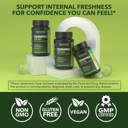Chlorophyll Pills for Internal Cleanse & Balance, 30 Count, Internal Detox | Skin Health and Body Deodorizing Supplement with Parsley Peppermint & Lemon Extract, Vegan Non-GMO Chlorophyll Capsules