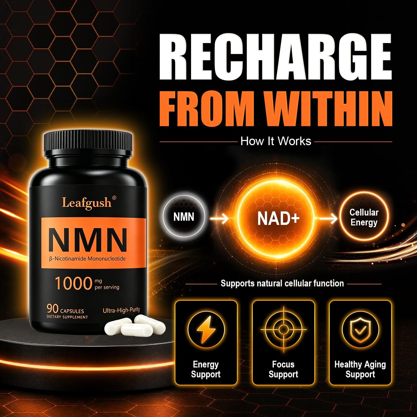 NMN Supplement 1000mg, NAD+ Precursor with TMG 300mg & Grape Seed Extract 100mg | Nicotinamide Mononucleotide for Cellular Energy, Daily Vitality & Healthy Aging Support