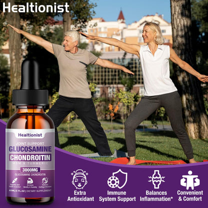 2 Pack Glucosamine Chondroitin MSM Liquid Drops, Extra Strength Joint Support Supplement for Adults Men & Women, Quercetin Boswelia, Bromelain, Antioxidant Immune Support (4 Fl oz)