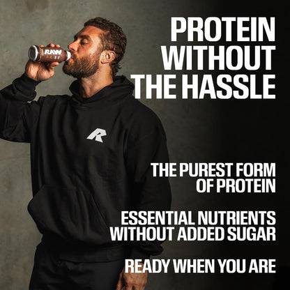 RAW Ready-to-Drink Protein Shake, Strawberry - RTD Protein Drinks with Grass-Fed Whey Protein Isolate for Post-Workout - Zero-Sugar & Gluten-Free Meal Replacement Drink & Breakfast Shake, 12 Fl Oz