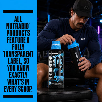 NutraBio – L-Carnitine Liquid Shots – 3000mg, (Green Apple) – 10mg of Vitamin B-5 – Zero Carbs & Sugars – Energy Production – Muscle Recovery