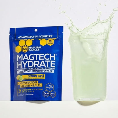 Magtech Magnesium Capsules + Hydration Creatine Powder Lemon Lime Bundle - 3 Forms of Magnesium - Featuring Magtein L-Threonate - Brain Health & Hydration Support* - 74 Total Servings