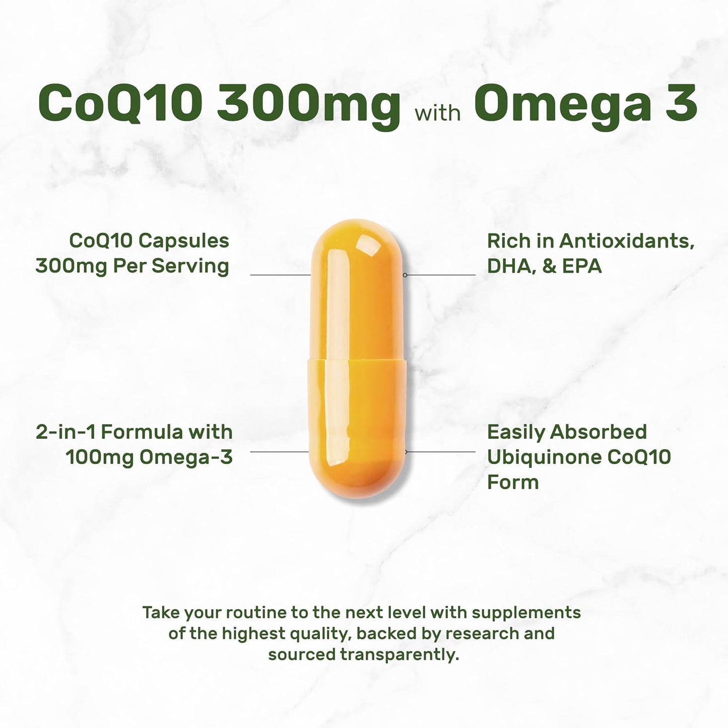 DEAL SUPPLEMENT CoQ10 300mg with Omega 3 100mg, 240 Capsules | Bioavailable Coenzyme Q10 Formula | Supports Heart, Energy & Brain Health | Antioxidant Support | Non-GMO