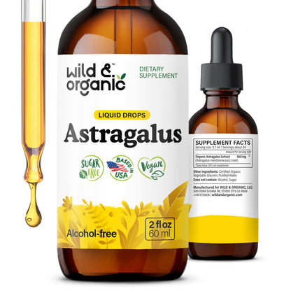 Wild & Organic Astragalus Root Extract Drops - Immune Support - Liquid Astragalus Supplement - Add to Tea & Mix with Powder - Membranaceus Herb - Vegan, Sugar & Alcohol-Free Tincture - 4 fl oz