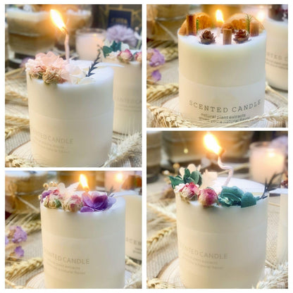Natural Soy Scented Pillar Candles with Glass, Classic 10 oz Luxury Non Toxic White Bathroom Candle
