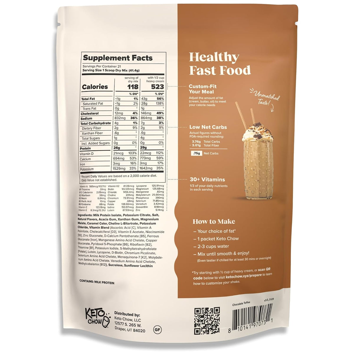 Keto Chow Chocolate Meal Replacement Shake Powder, 21 Meals