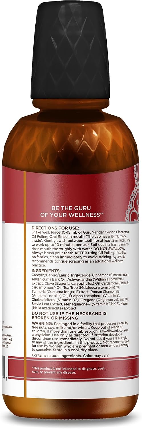 GuruNanda Cinnamon Oil Pulling Mouthwash with Neem & Ashwagandha, 16oz