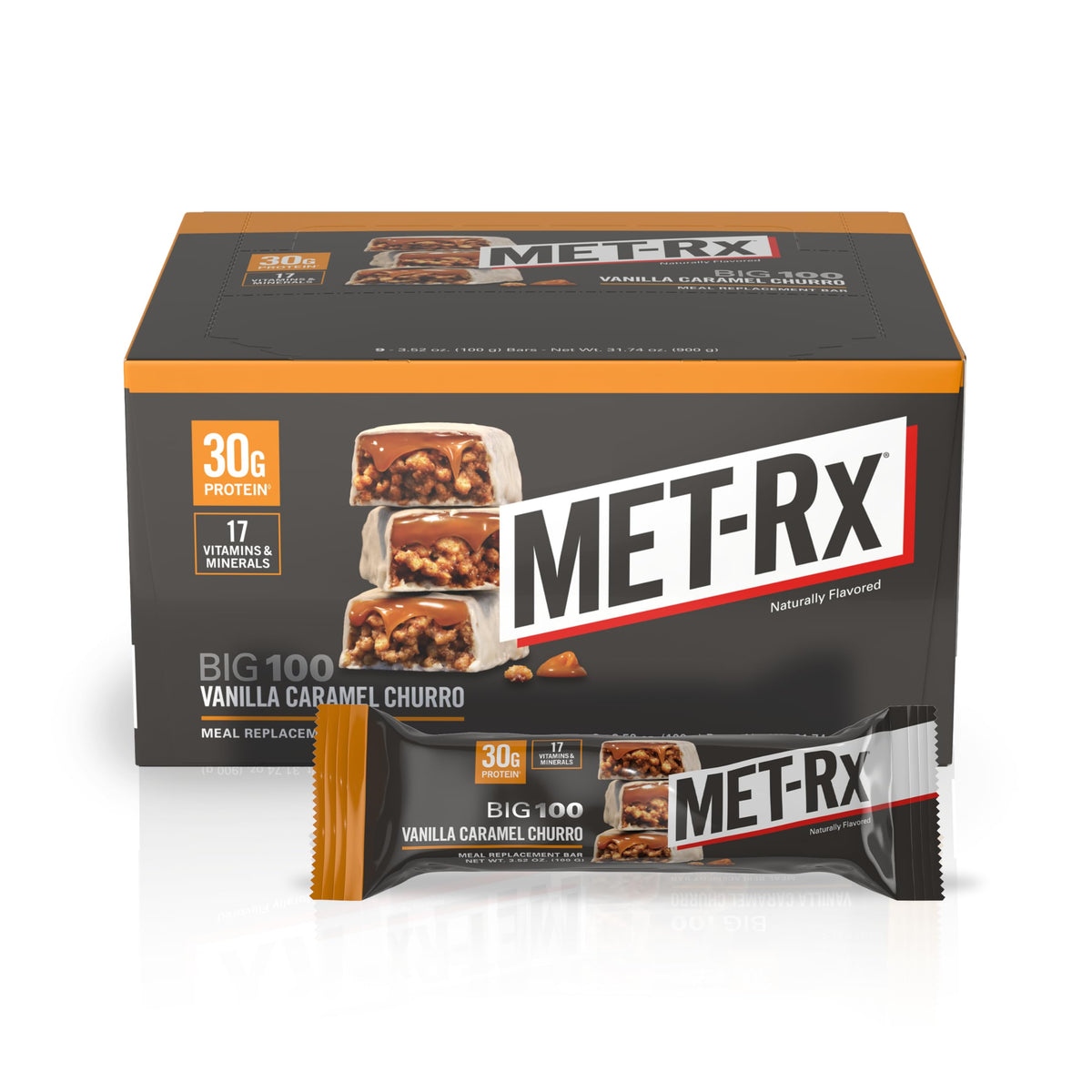 MET-Rx Big 100 Colossal Protein Bars, Vanilla Caramel Churro Meal Replacement Bars