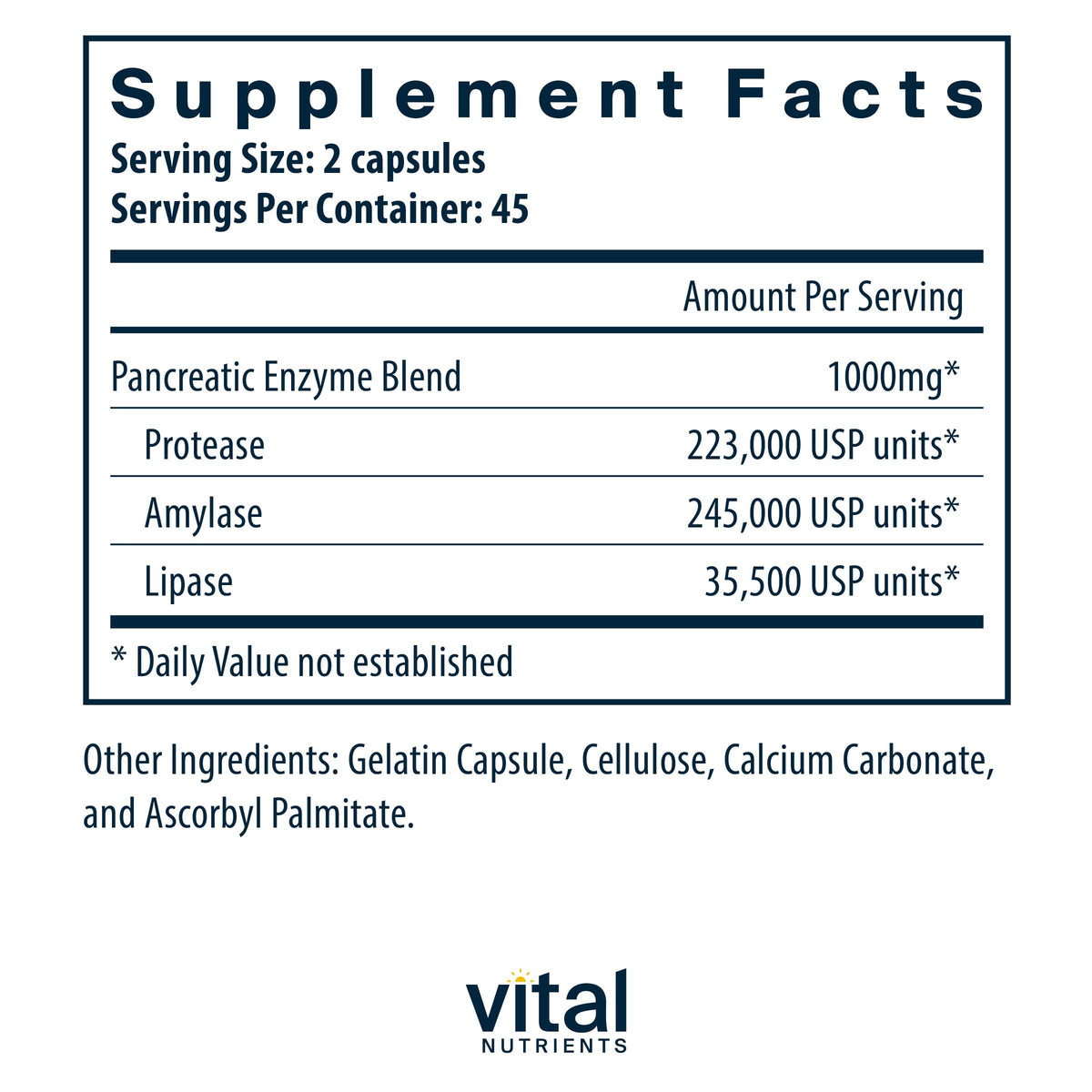 Vital Nutrients Pancreatic Enzymes 1000mg (Full Strength) | Pancreatin Digestion Supple