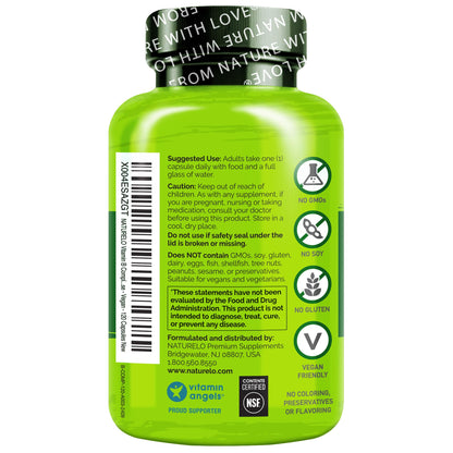 NATURELO Vitamin B Complex,120 Capsules, Vegan, CoQ10, Methyl Folate, Biotin, Fruit & Veg Blend, Supports Energy and Healthy Stress Response, Super B Complex Vitamins for Women and Men