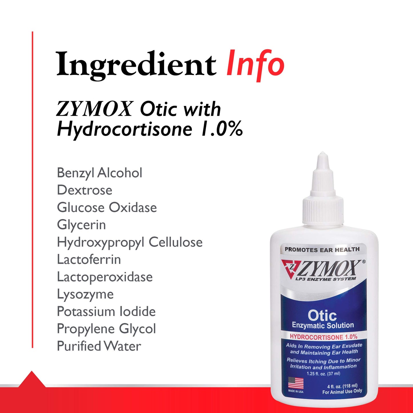Zymox Otic Enzymatic Solution for Dogs and Cats to Soothe Ear Infections with 1% Hydrocortisone for Itch Relief, 1.25oz | with 1% Hydrocortisone for Itch Relief, 1.25oz