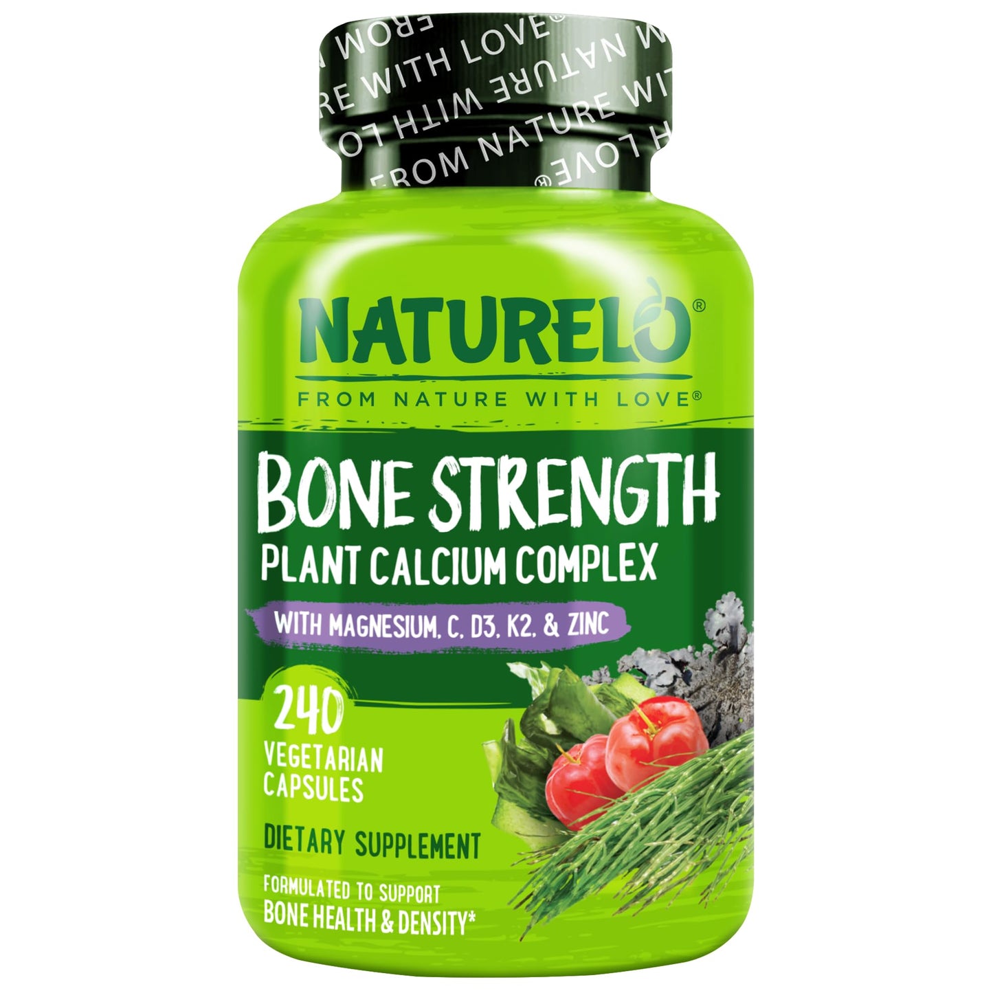 NATURELO Calcium Supplement - with Vitamin C, Vitamin D3, K2, and Calcium Magnesium Zinc for Bone Strength with Calcium 600mg - Plant-Based, 120 Vegetarian Capsules, Non-GMO, Soy & Gluten-Free