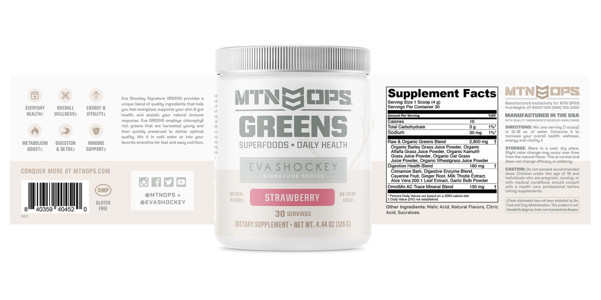 MTN OPS Daily Greens Superfood Powder Stick Packs, Raspberry