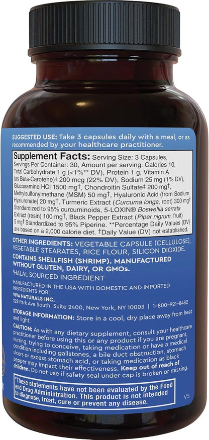 Viva Naturals Glucosamine Chondroitin MSM Joint Support Supplement, 90 Capsules - with Turmeric, Black Pepper, Boswellia and Hyaluronic Acid - Joint Health Supplement for Mobility and Flexibility