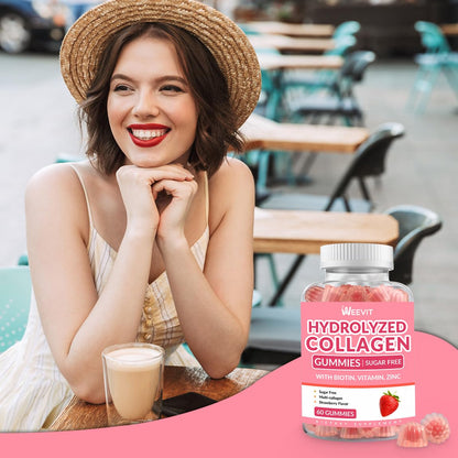 Collagen Gummies for Women, Vegan Hydrolyzed Collagen Peptides Gummies with Biotin